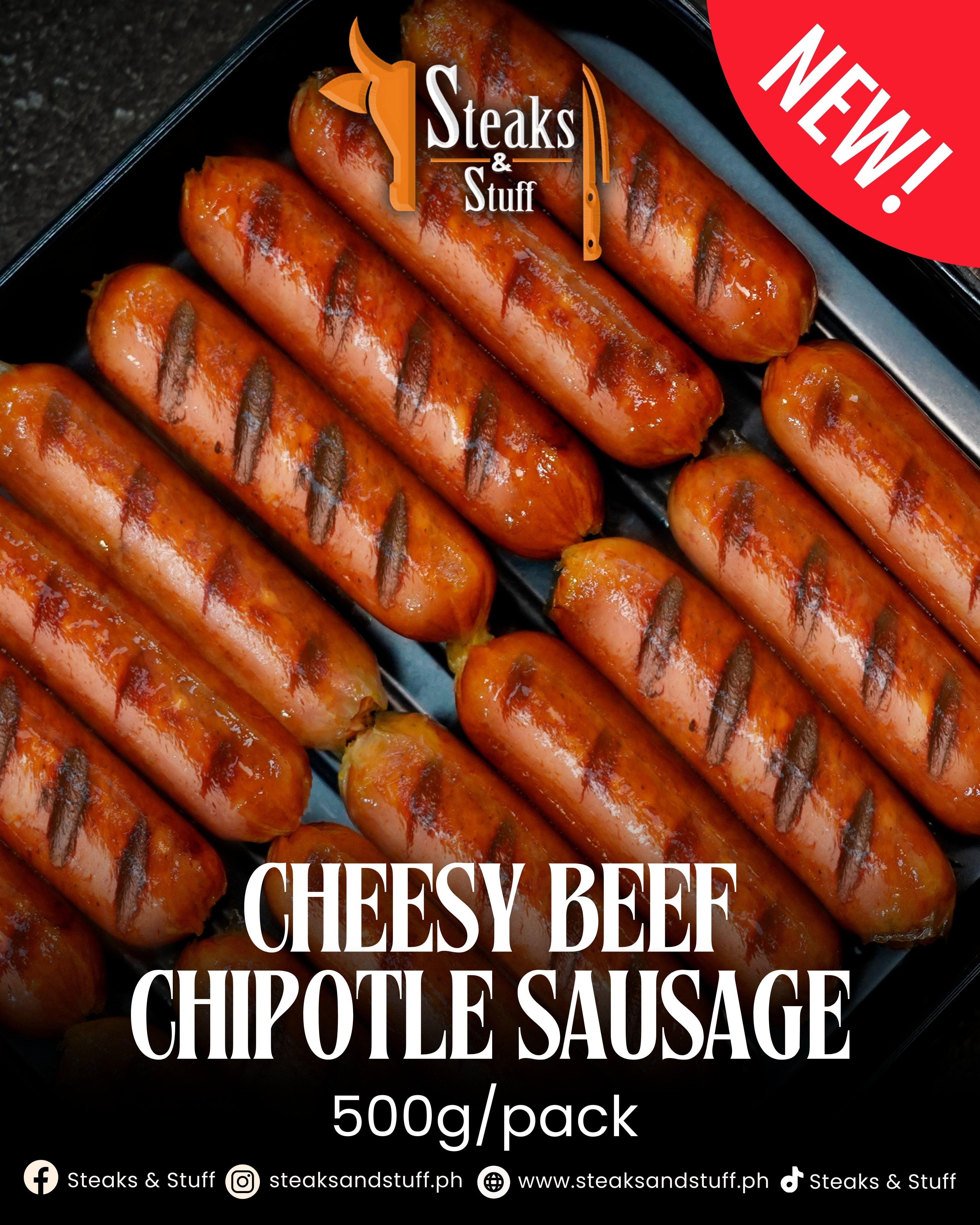 Steaks & Stuff Cheesy Beef Chipotle Sausage || 500g