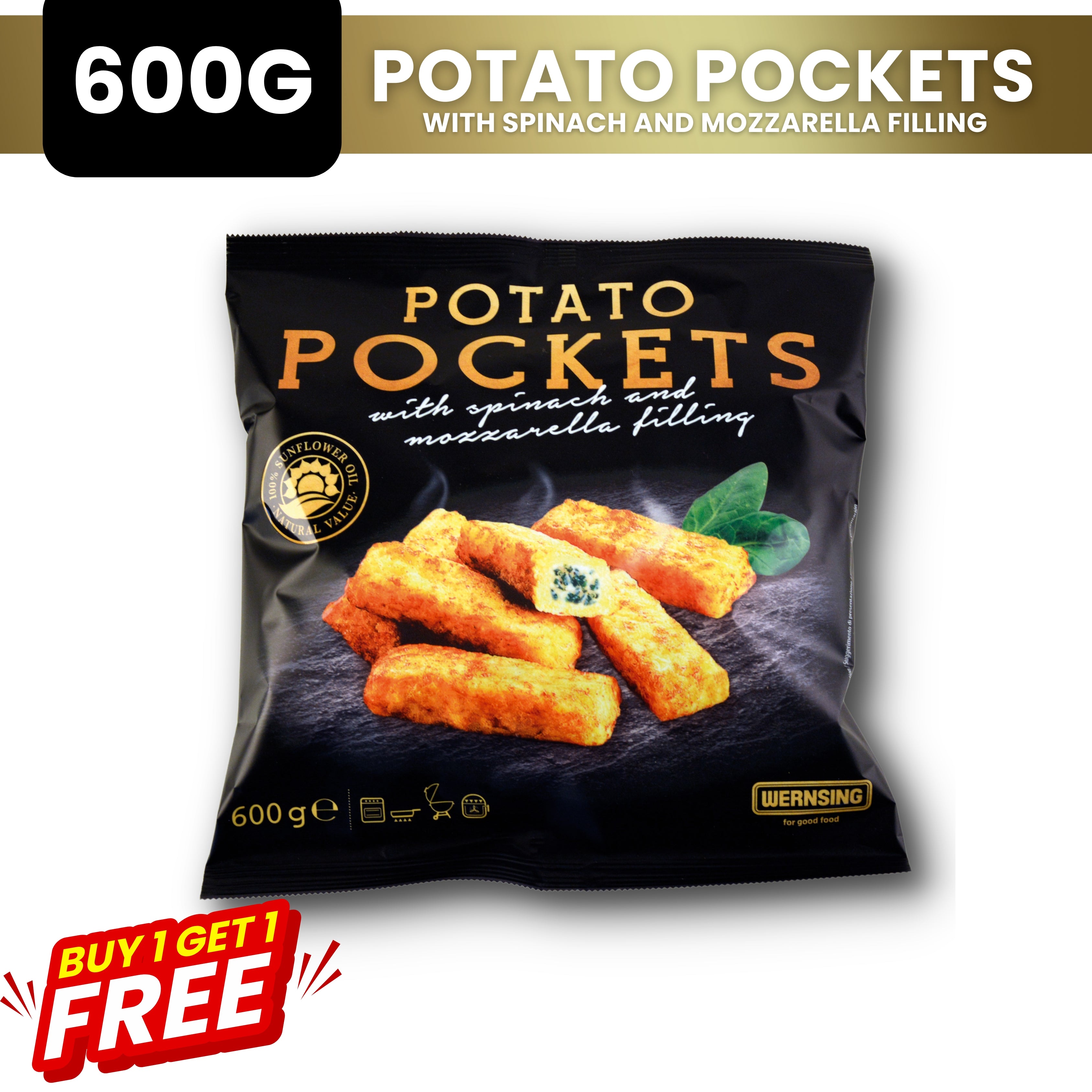BUY 1 TAKE 1 POTATO POCKETS WITH SPINACH AND MOZARELLA FILLINGS | WERNSING | 600G